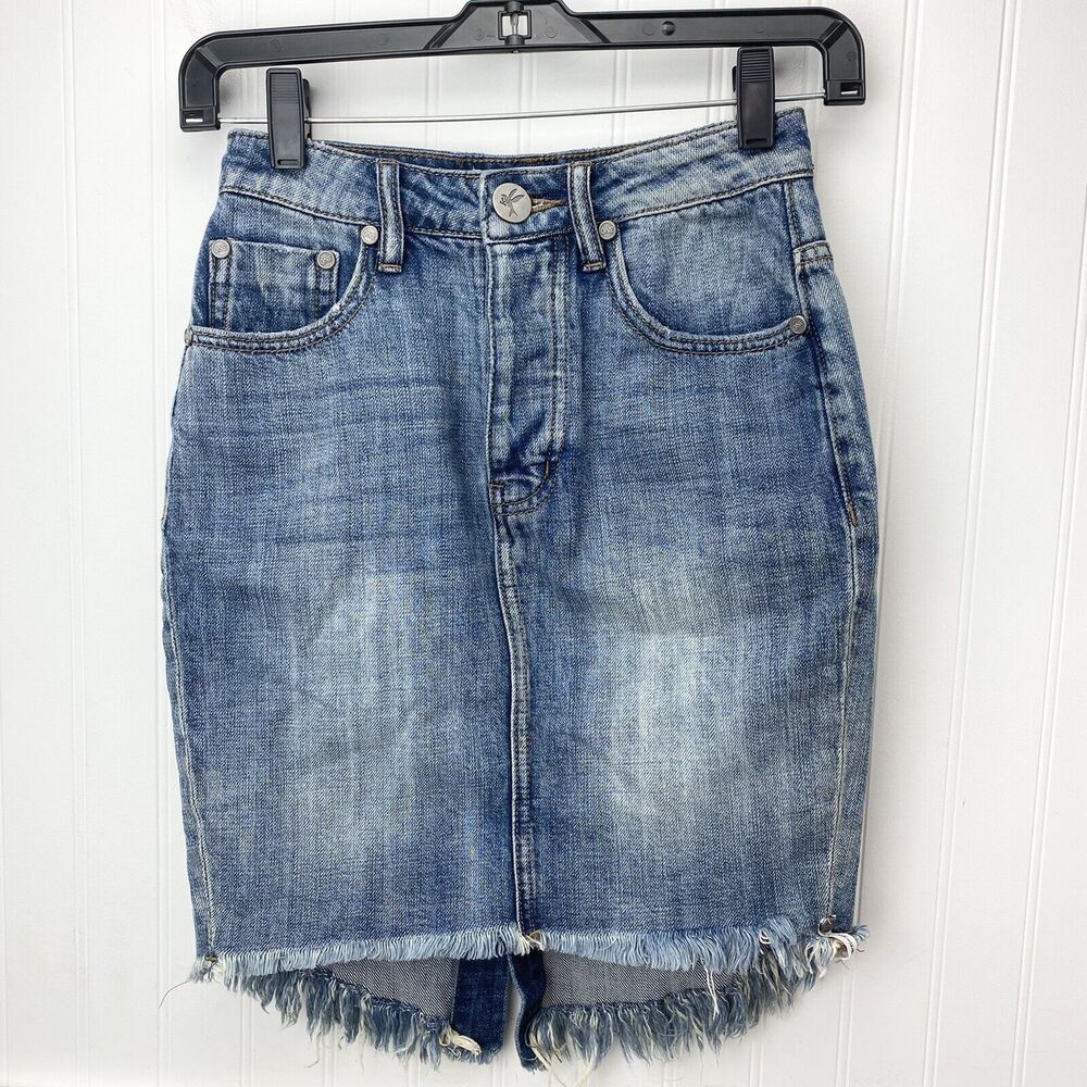 Denim Skirt One X One Teaspoon Sz 22 High Waist Super Fitted Mid Length Fringe
